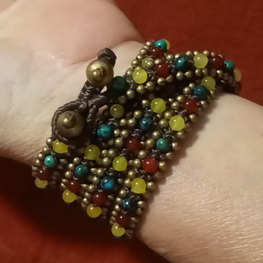 Wrapped necklace 2 x or bracelet 4 x natural stone beaded & brass